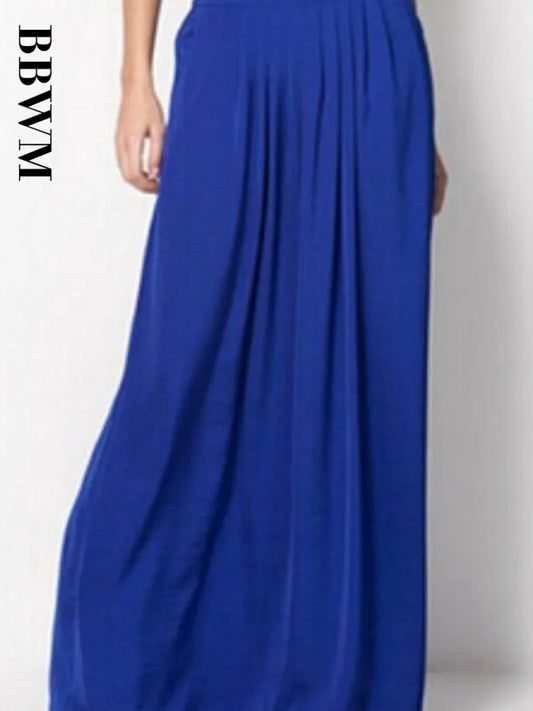 Cralom Vintage Elastic Waist Midi Skirt • Pleated Solid Color Chic Women's Fashion