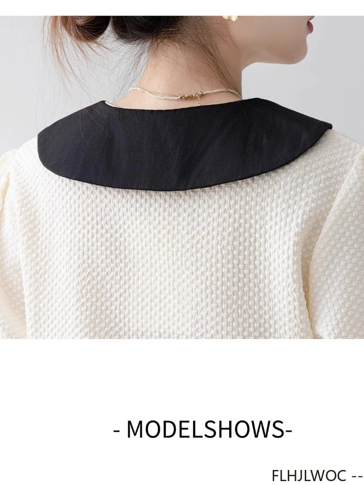 Cralom Retro Chic Peter Pan Collar Button Shirt Blouse for Women Summer 2025