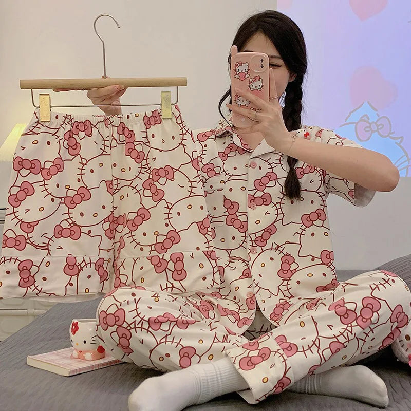 Sanrio Hello Kitty Long Short Pajama Set for Girls by Cralom