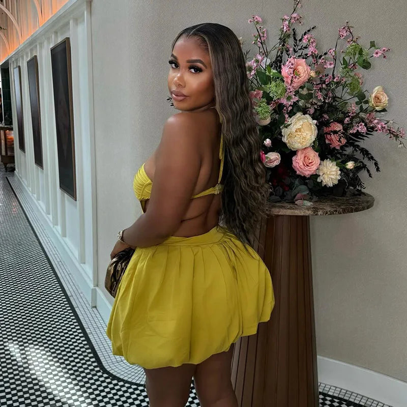 Cralom Sweet Fresh Neck Strapless Backless Dress for Women