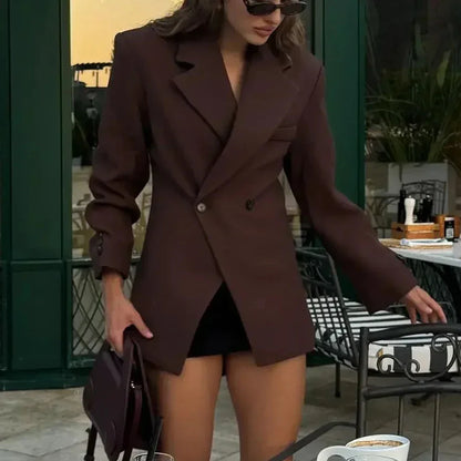 Cralom Chic Patchwork Button Blazer - Women's Fashion Coat