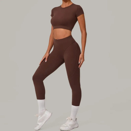 Cralom Yoga Fitness Set: Top & High-waisted Hip-lifting Leggings