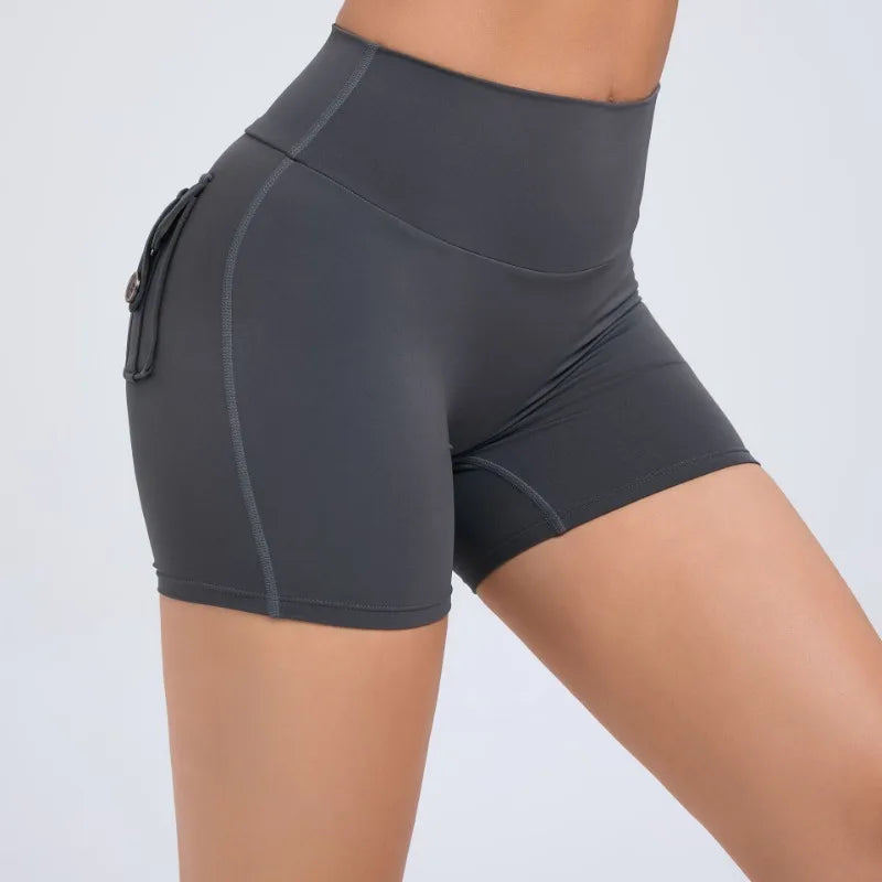 Cralom Peach Lifting Yoga Shorts - High Waist Stretchy Fitness Shorts