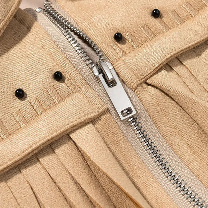 Cralom Solid Spliced Zipper Jackets for Women - Minimalist Coats with Lapel & Long Sleeves