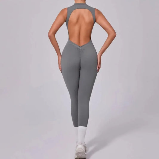 Cralom Women's High-Elasticity Yoga Fitness Jumpsuit, Bare Back, Lift Buttocks