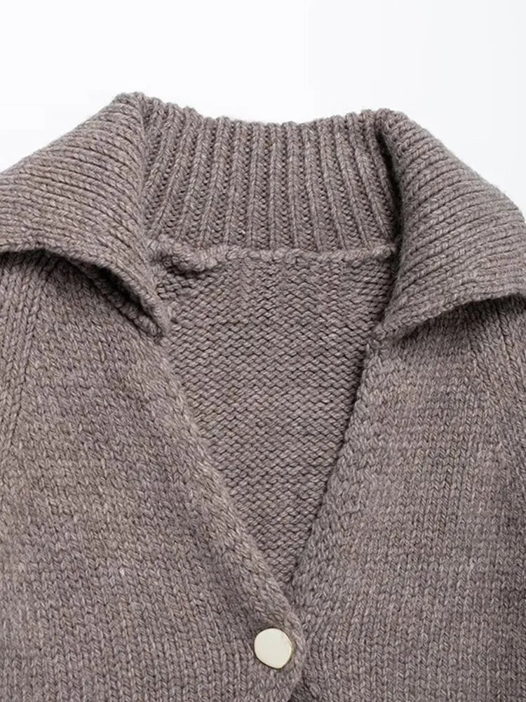 Cralom Vintage Knitted Button Cardigan Sweater for Women Fall Elegant Short Sleeve Knit Top