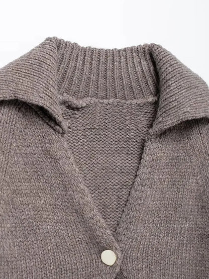 Cralom Vintage Knitted Button Cardigan Sweater for Women Fall Elegant Short Sleeve Knit Top