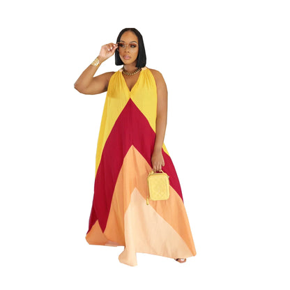 Cralom Women's V-neck Patchwork Maxi Tank Dress - 2025 Collection