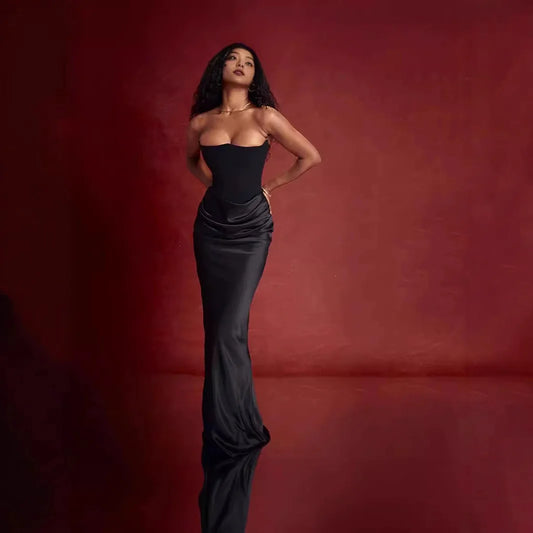 Cralom Summer Strapless Backless Evening Dress Slim Fit Sexy Style