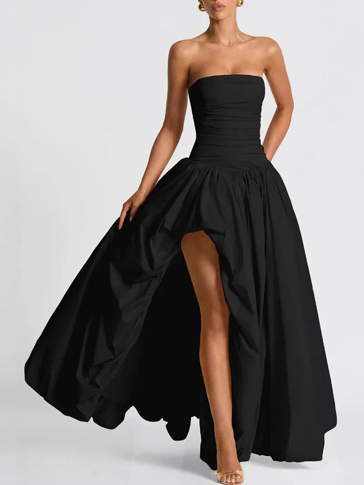 Cralom Elegant Solid Split Midi Dress - 2025 Fashion Sleeveless Dress