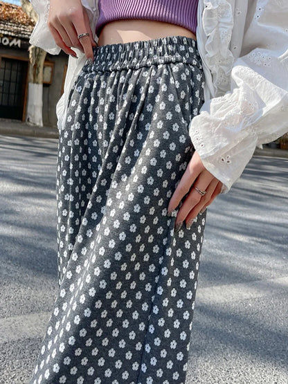 Cralom High Waist Lace Spliced Wide Leg Pants