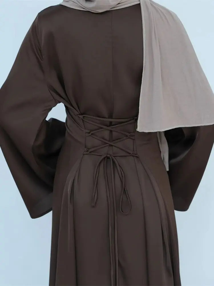 Cralom Ramadan Eid Satin Abaya Kaftan Robe Modest Dress