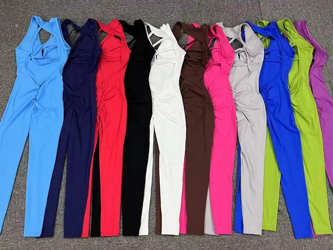 Cralom Yoga Jumpsuit: Open Back Sports Romper for Women