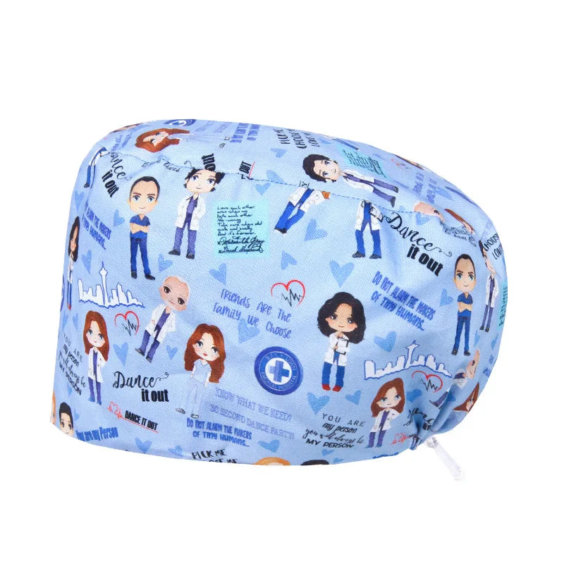 Cralom Women's Cat Print Doctor Hat for Pediatrics & Veterinary Clinics