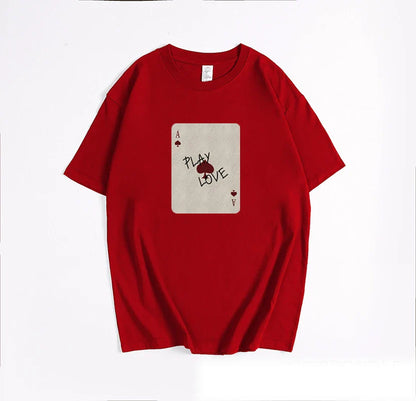 Cralom Poker Card Print T-Shirt Women's O-Neck Summer Top