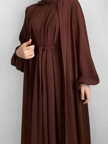 Cralom Ramadan Eid Abaya Kaftan Set with Hijab, Kimono & Dress