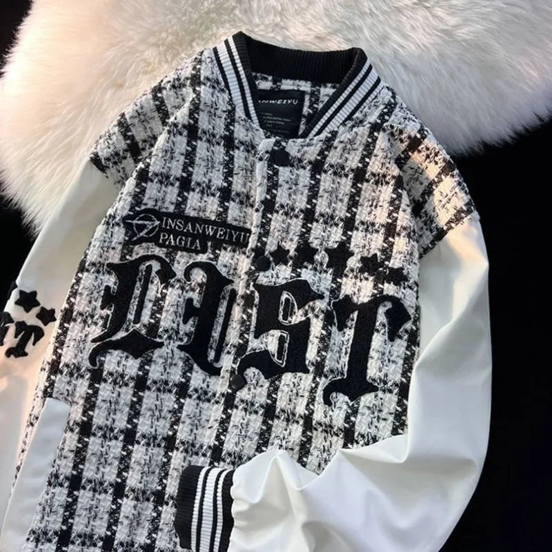 Cralom Flocking Splice Jacket: Y2K High Street Fashion Hip-hop Loose Tooling Uniform