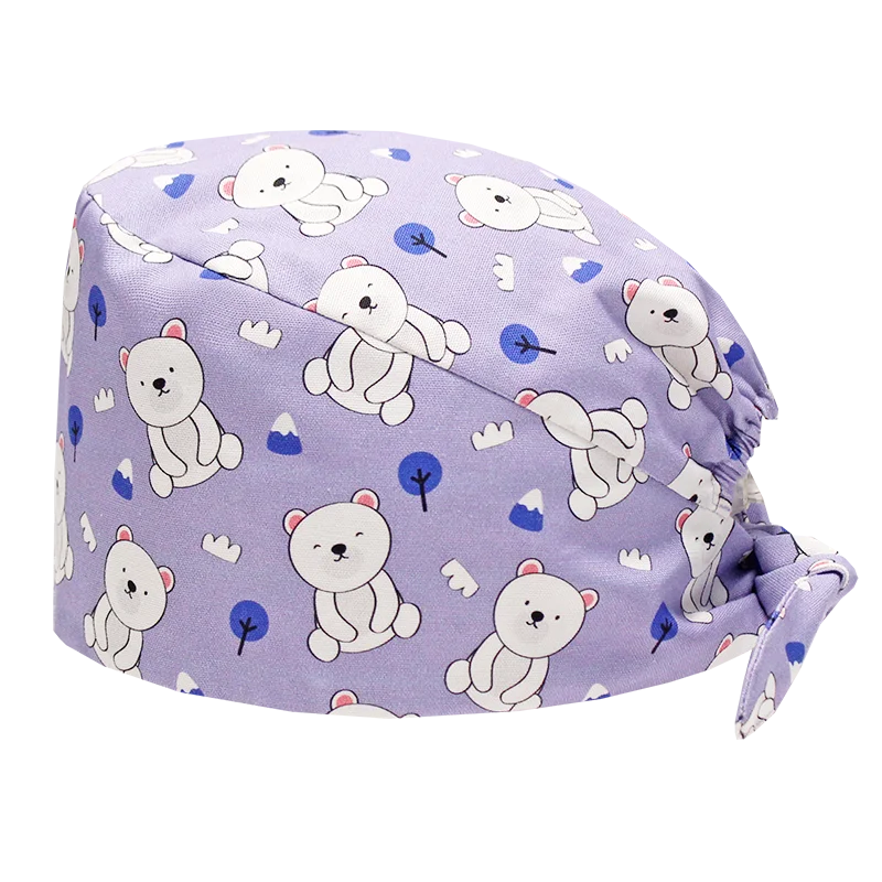 Cralom Bear Print Scrub Hat - for Medical & Beauty Professionals