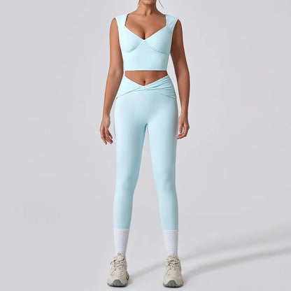 Cralom Yoga Set: Vest & Bell-bottoms Pants Fitness Suit for Women