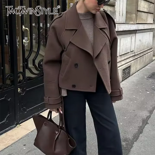Cralom Chic Button Long Sleeve Jacket - Women's Slimming Lapel Coat