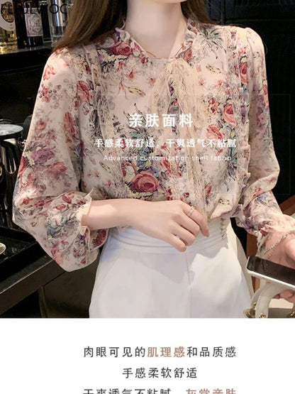 Cralom Chic Floral Button Blouse - Pink Ruffled Tops for Women