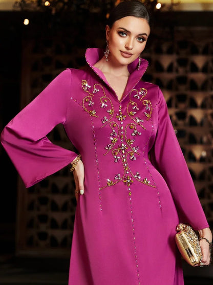 Ramadan Rose Red Abaya by Cralom - Elegant Muslim Evening Party Dress