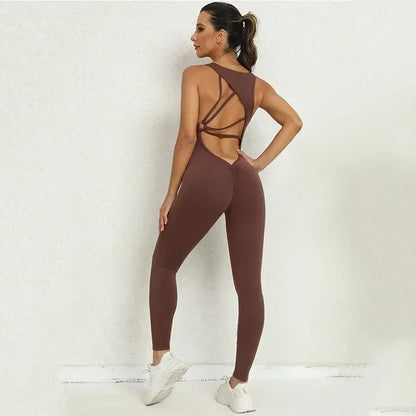 Cralom Yoga Jumpsuit: Open Back Sports Romper for Women