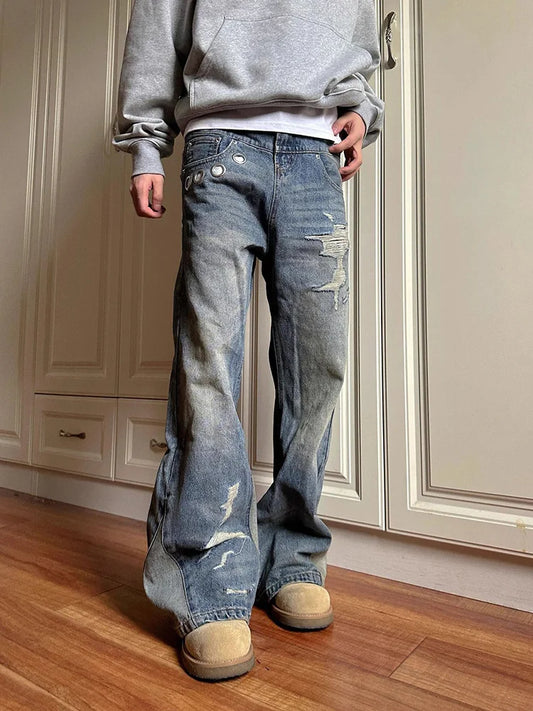 Cralom Vintage Distressed High Waist Wide Leg Jeans Women 2025 Fashion