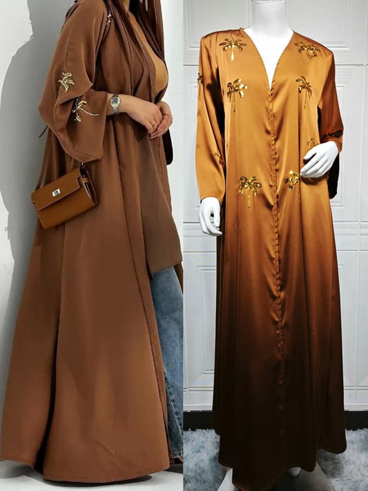 Cralom Sequin Embroidery Kimono Abaya Long Dress - Luxury Muslim Fashion