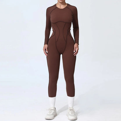Cralom Seamless Backless Yoga Bodysuit - Slim Fit Long Sleeve One-Piece