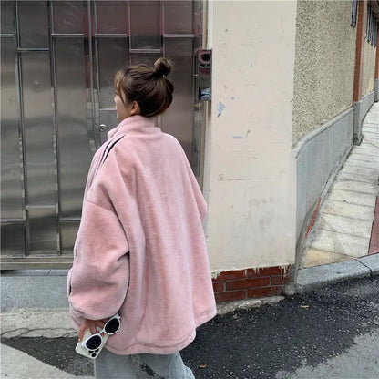 Cralom Furry Collar Cotton-padded Jacket Coat Women Y2K Streetwear Casual Coat