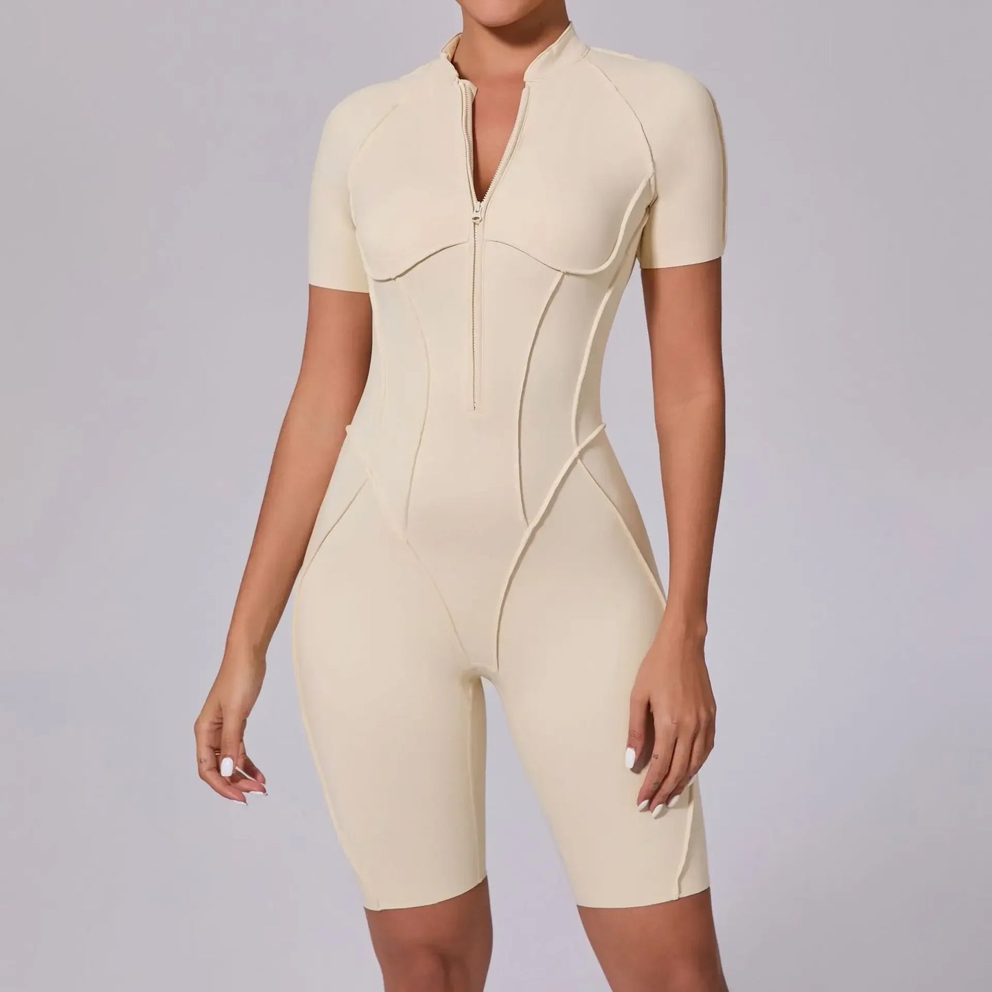 Cralom Zip Front Short Sleeve Jumpsuit - Summer Workout Activewear