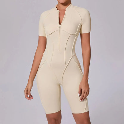 Cralom Zip Front Short Sleeve Jumpsuit - Summer Workout Activewear