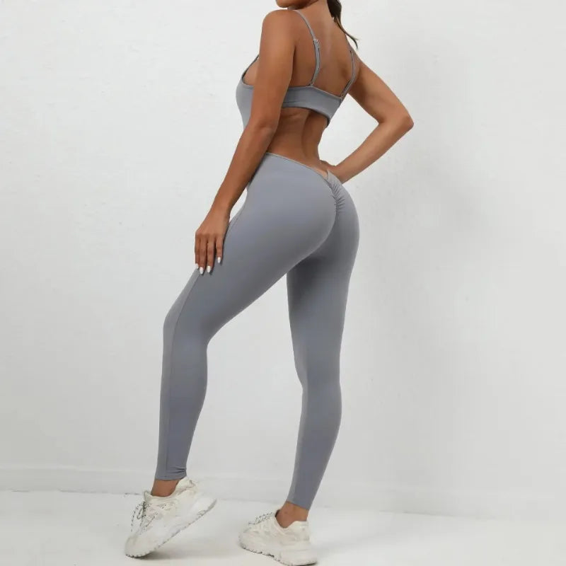 Cralom Seamless Yoga Jumpsuit: Hip-Lifting Open Back One-Piece Fitness Tracksuit