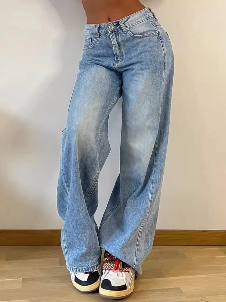 Cralom High Waist Wide Leg Jeans - Vintage Y2K Style