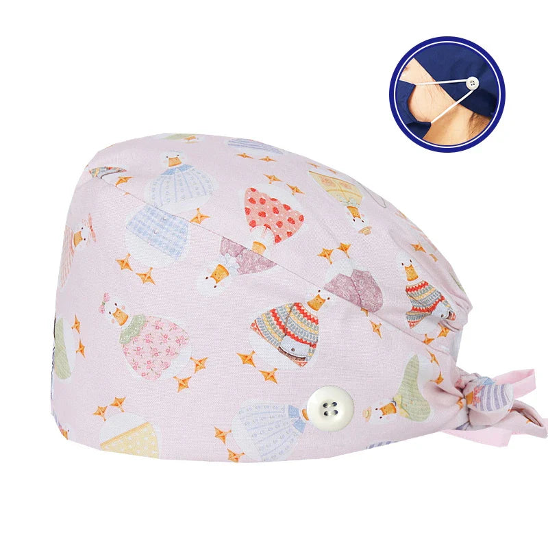 Cralom Cartoon Print Cotton Scrub Caps for Pet Grooming & Medical Professionals