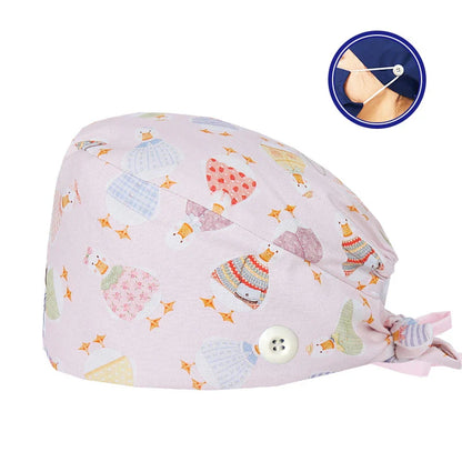 Cralom Cartoon Print Cotton Scrub Caps for Pet Grooming & Medical Professionals
