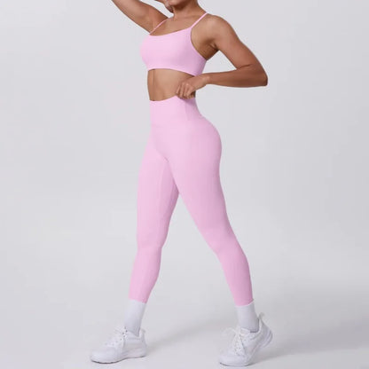 Cralom Seamless Yoga Set: Cross Back Sports Bra & High Waist Booty Lifting Leggings