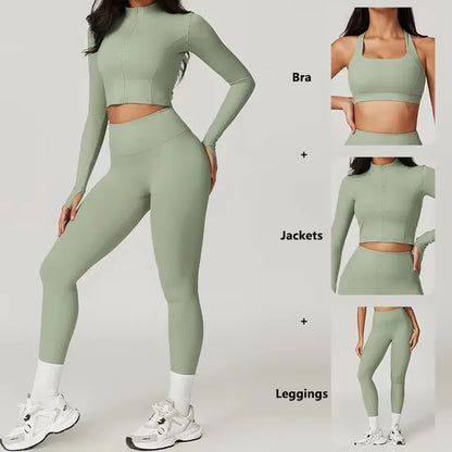 Cralom 3Pcs Yoga Set for Women: Workout Suit, Quick-Drying Material, Gym Jackets