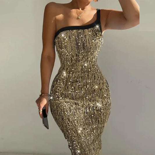 Cralom Sparkle Slant Collar Dress