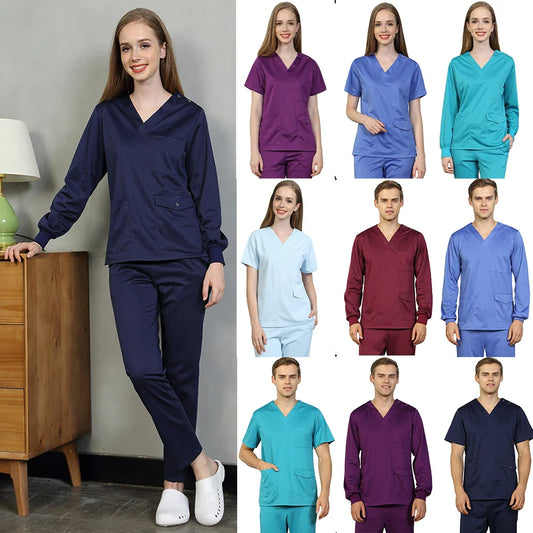 Cralom Men's Scrub Set for Dentist Nursing, Long Sleeve Workwear Uniform