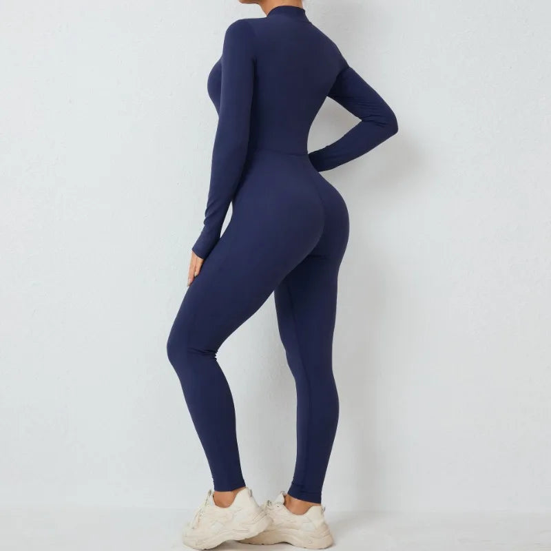 Cralom Zip-front Yoga Jumpsuit: Comfortable Bodysuit for Women's Gym & Fitness