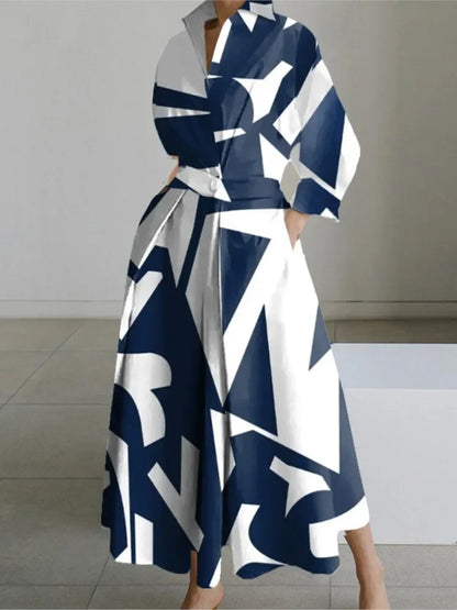 Cralom White Dot Print Maxi Dress - Elegant V Neck Autumn Long Sleeve Party Robe