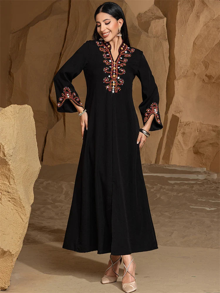 Cralom Ramadan Eid Party Abaya with Diamonds Women's Fashion Sparkle