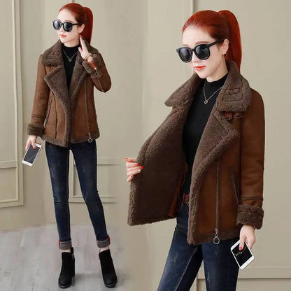 Cralom Biker Fleece Wool Coat for Women: Winter Outerwear 2024