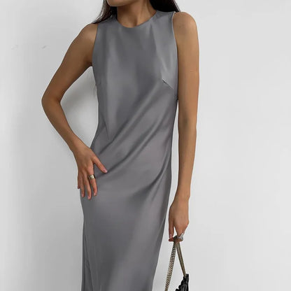 Cralom Women's Solid Sleeveless Vest Dress Slim Fit & Versatile Long Skirt