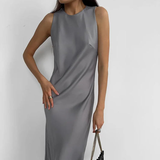 Cralom Women's Solid Sleeveless Vest Dress Slim Fit & Versatile Long Skirt