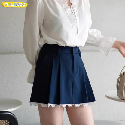 Cralom Sweet Lolita Style Mini Skirt with Ruffles and Lace Embellishments