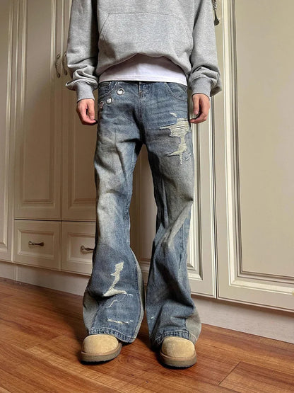Cralom Vintage Distressed High Waist Wide Leg Jeans Women 2025 Fashion