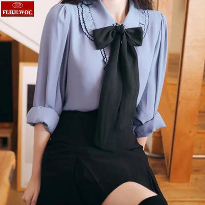 Cralom Autumn Spring Ruffles Blouse Chic Fashion Tops Office Lady Style